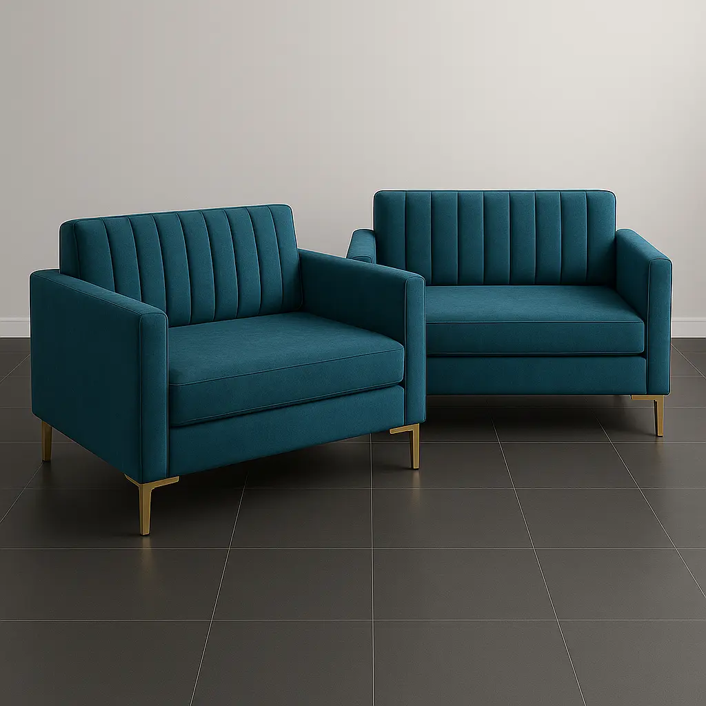 Luxe Velvet 2-Seater Sofa Set with Gold Finish Legs