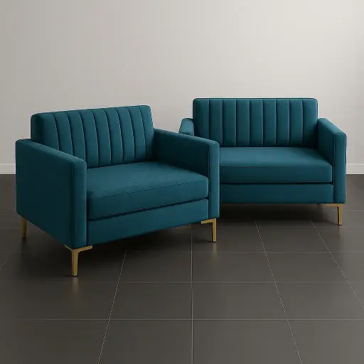 Luxe Velvet 2-Seater Sofa Set with Gold Finish Legs