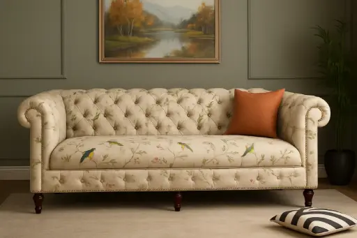YuvaFurnitures Elegant Flora Print 3-Seater Sofa